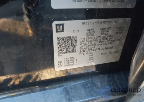 2020 Chevrolet Silverado 1500 4Wd Short Bed Custom from USA, damaged, VIN 1GCUYBEF7LZ160749